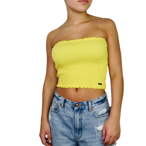 Hollister Tops - Y2k Hollister Yellow Smocked Tube Top Medium Crop Top